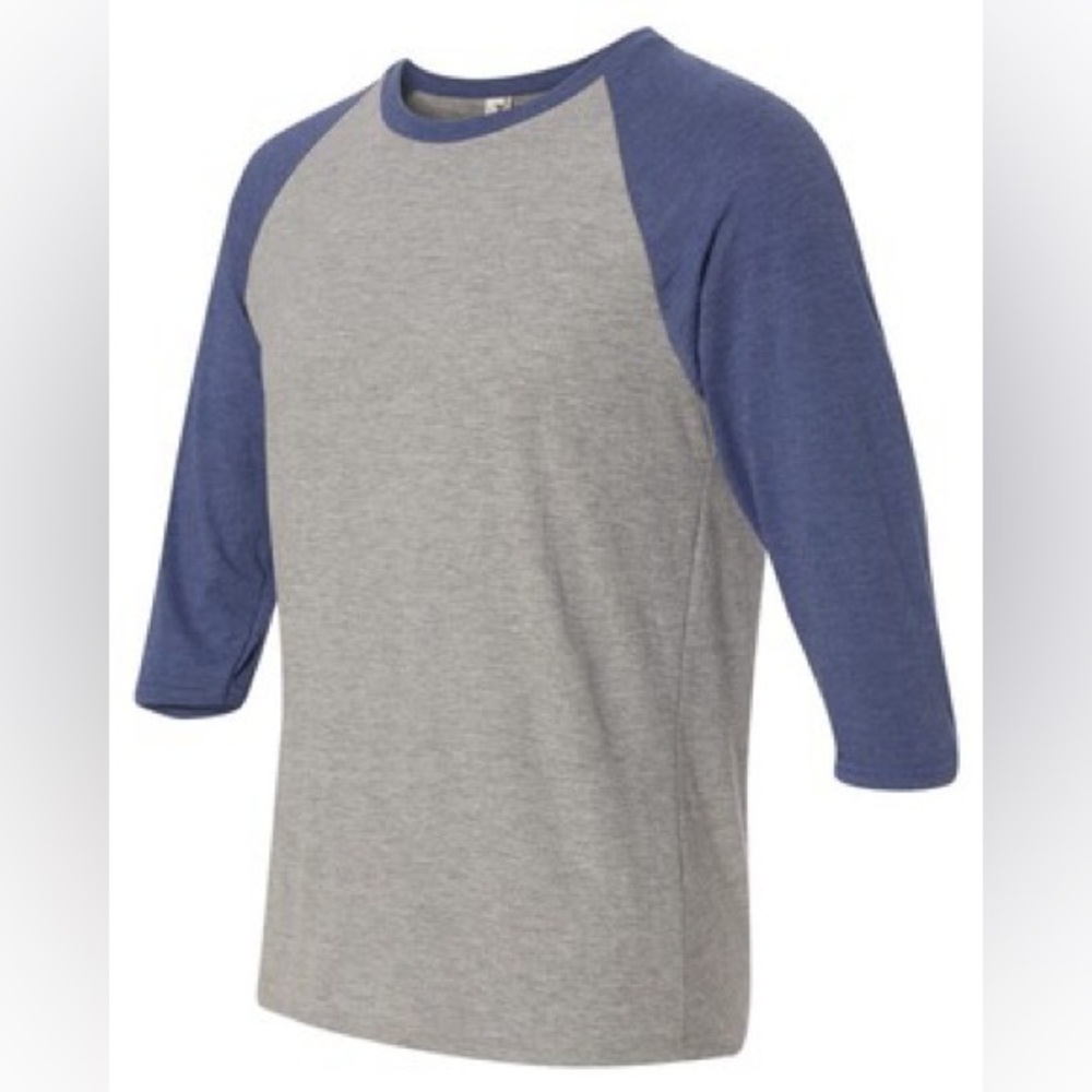 NWOT Anvil Triblend Raglan Three-Quarter Sleeve T-Shirt Baseball tee XL blue hth